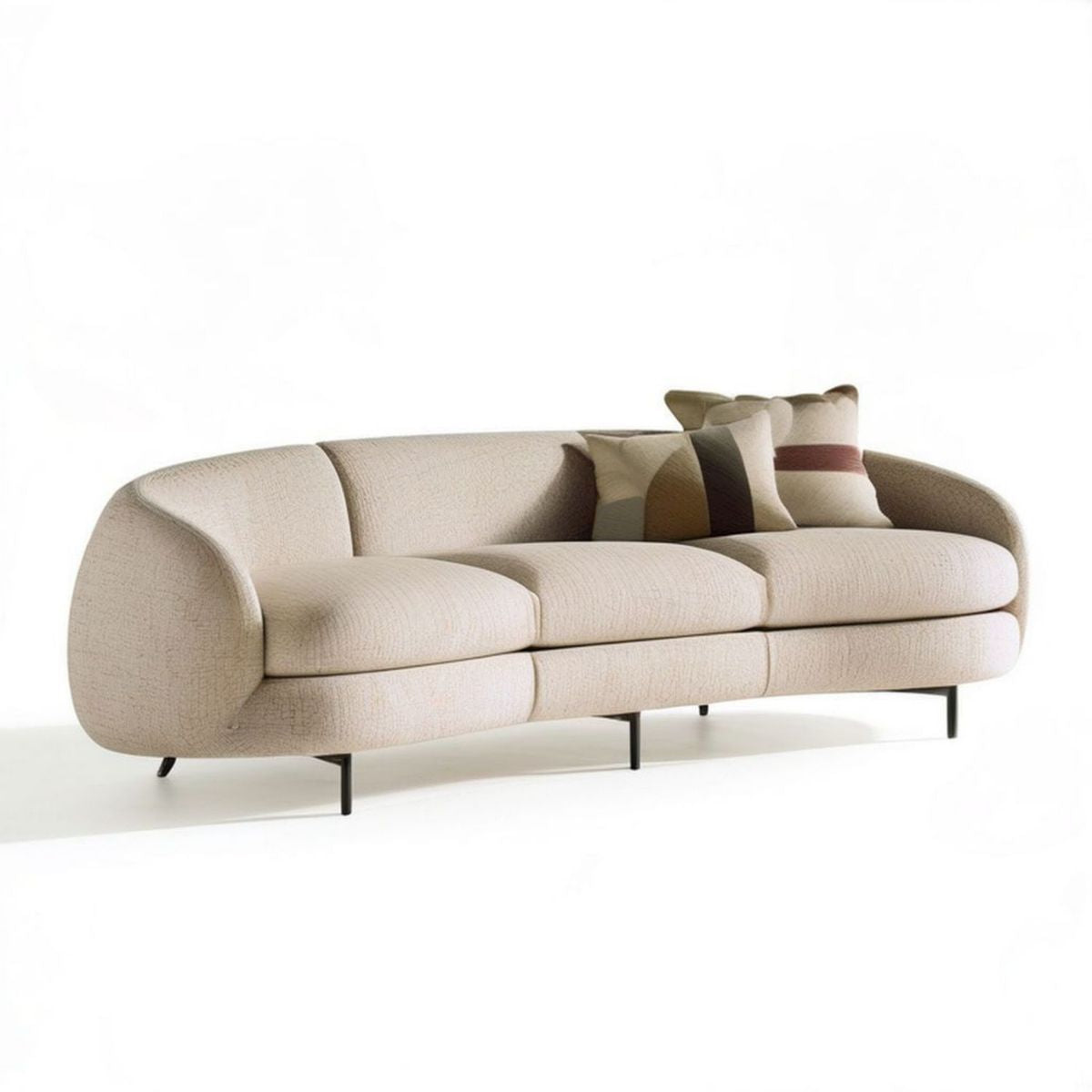 Kremowa sofa trzyosobowa bouclé z czarnymi nogami 240 × 95 × 75 cm