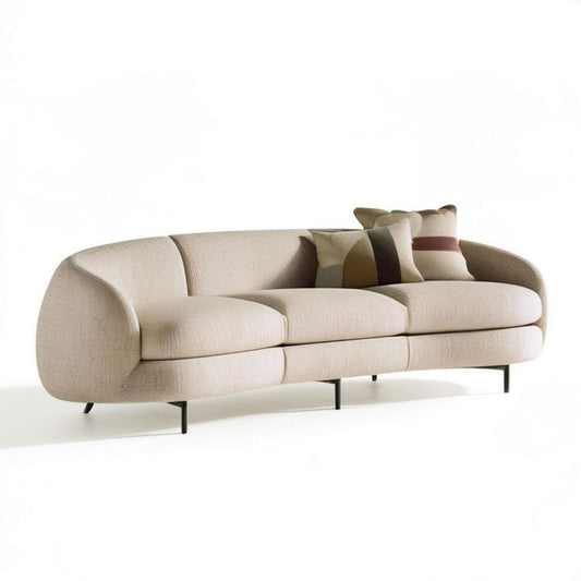 Kremowa sofa trzyosobowa bouclé z czarnymi nogami 240 × 95 × 75 cm