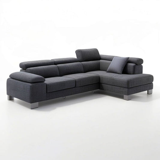 Grafitowa sofa narożna z prawostronnym szezlongiem, 280 × 170 × 85 cm