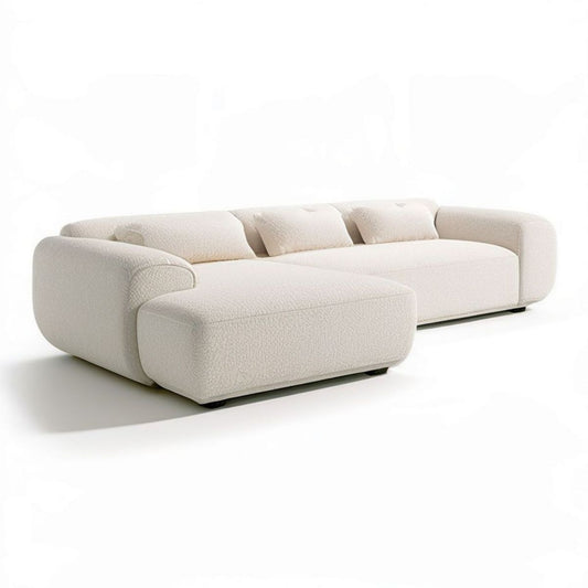 Kremowa sofa narożna 3-osobowa z lewostronnym szezlongiem 290 × 170 × 72 cm, tapicerka boucle